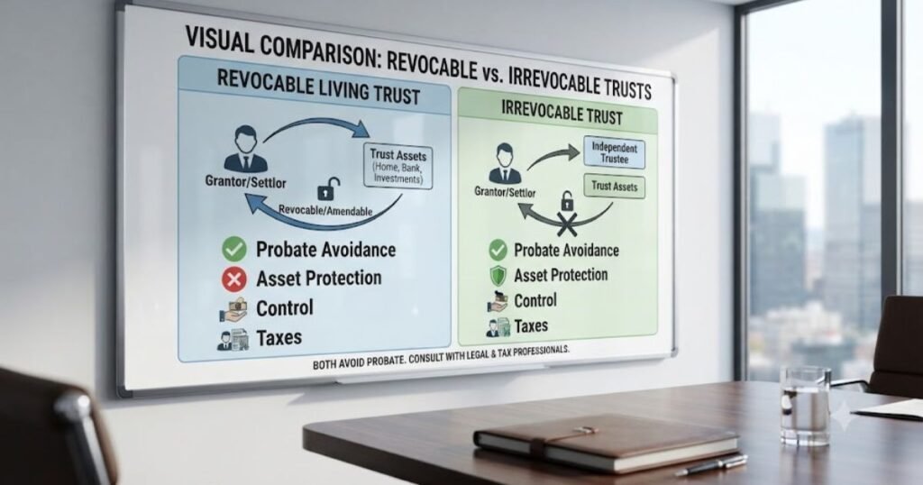 Revocable Living Trust vs Irrevocable Trust: Complete USA Guide (2026)